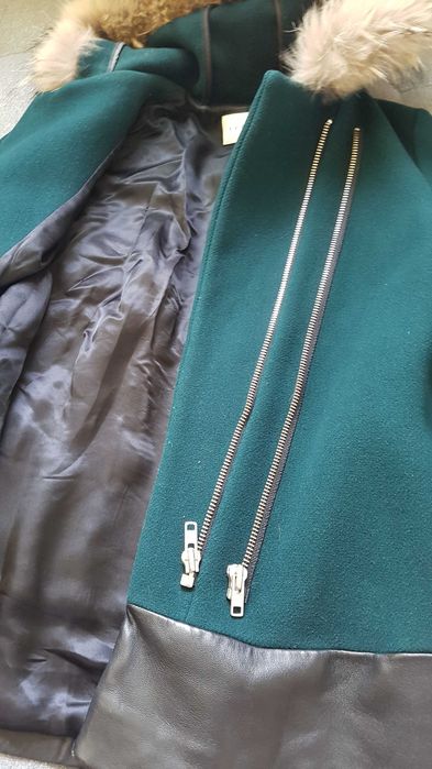 Sandro wełniany płaszcz futro jenot rozmiar M