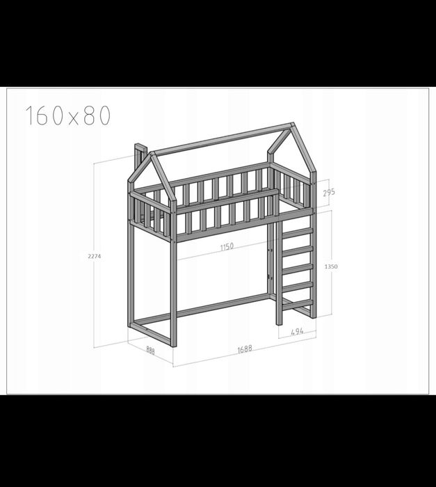 Łóżko domek na antresoli 160x80 DREWNO 100% + Materac 80x160 dziecięcy