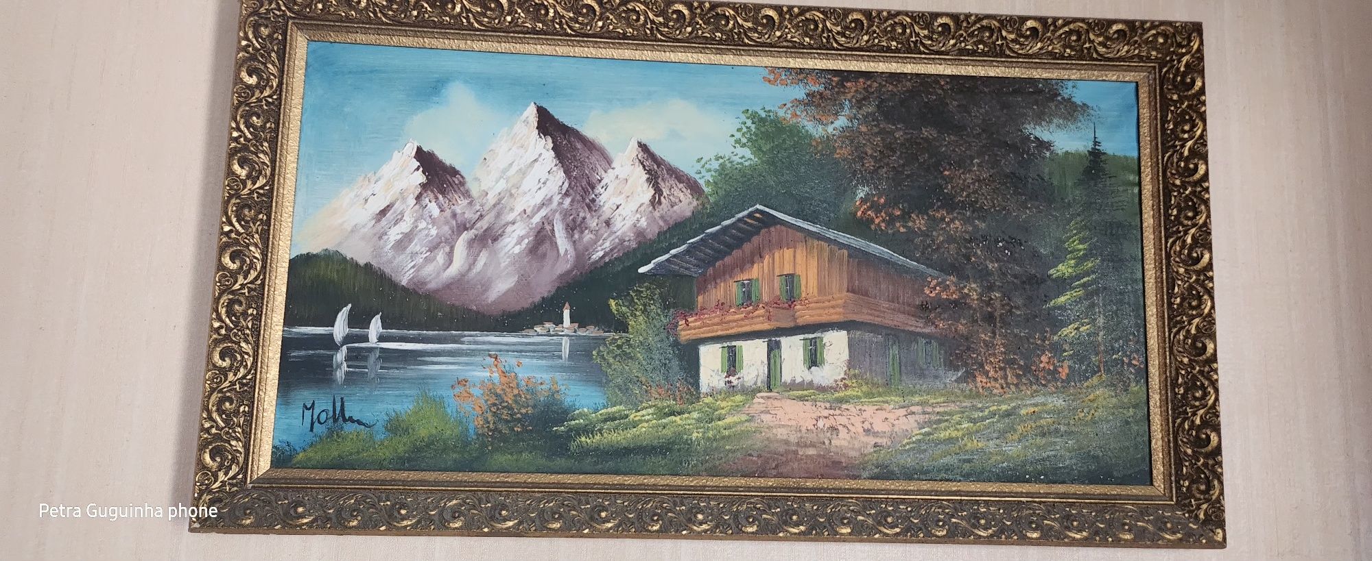 Relógio de pêndulo, quadro sagrada família etc