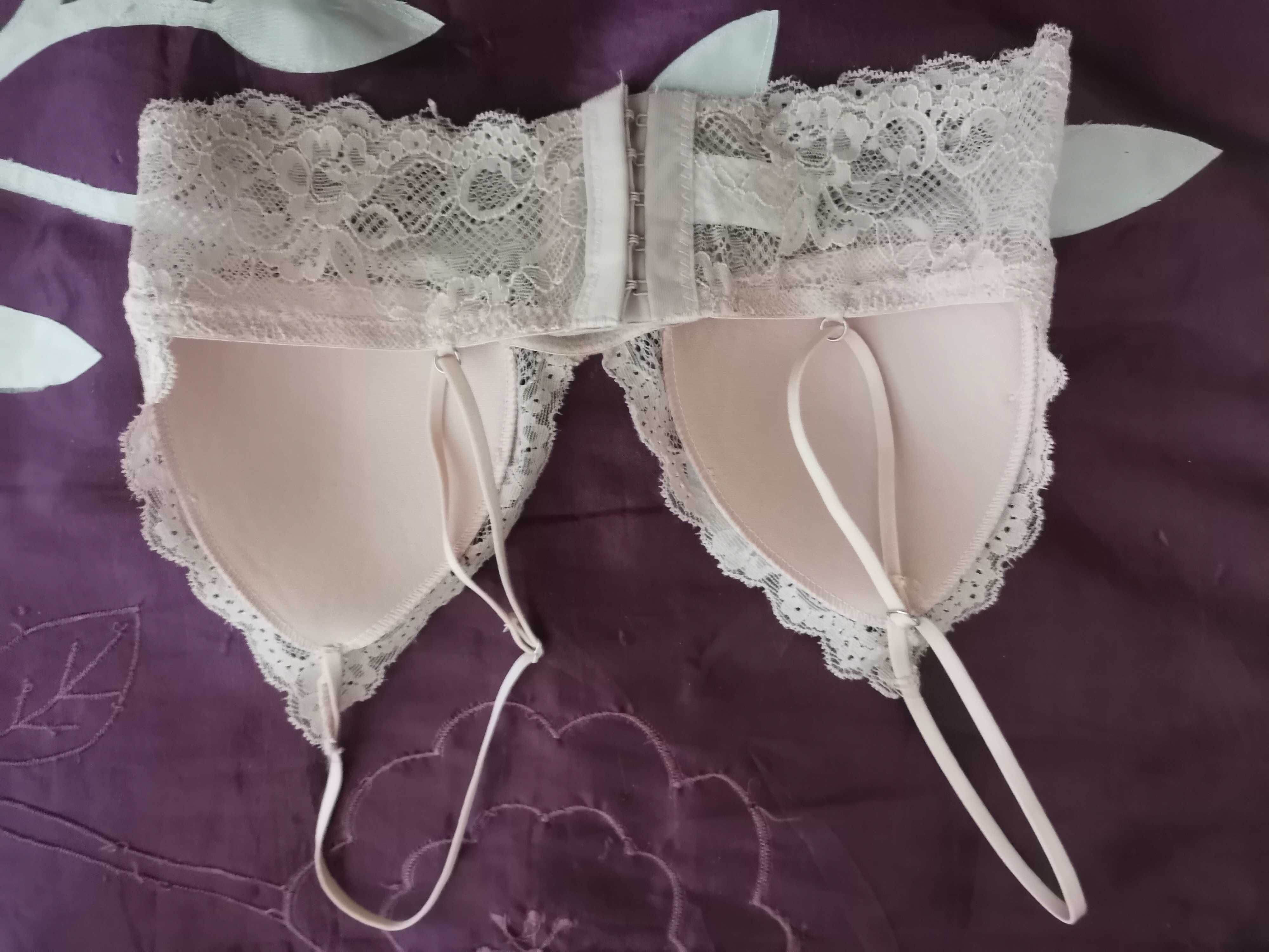 Bralet stanik koronka różowy s