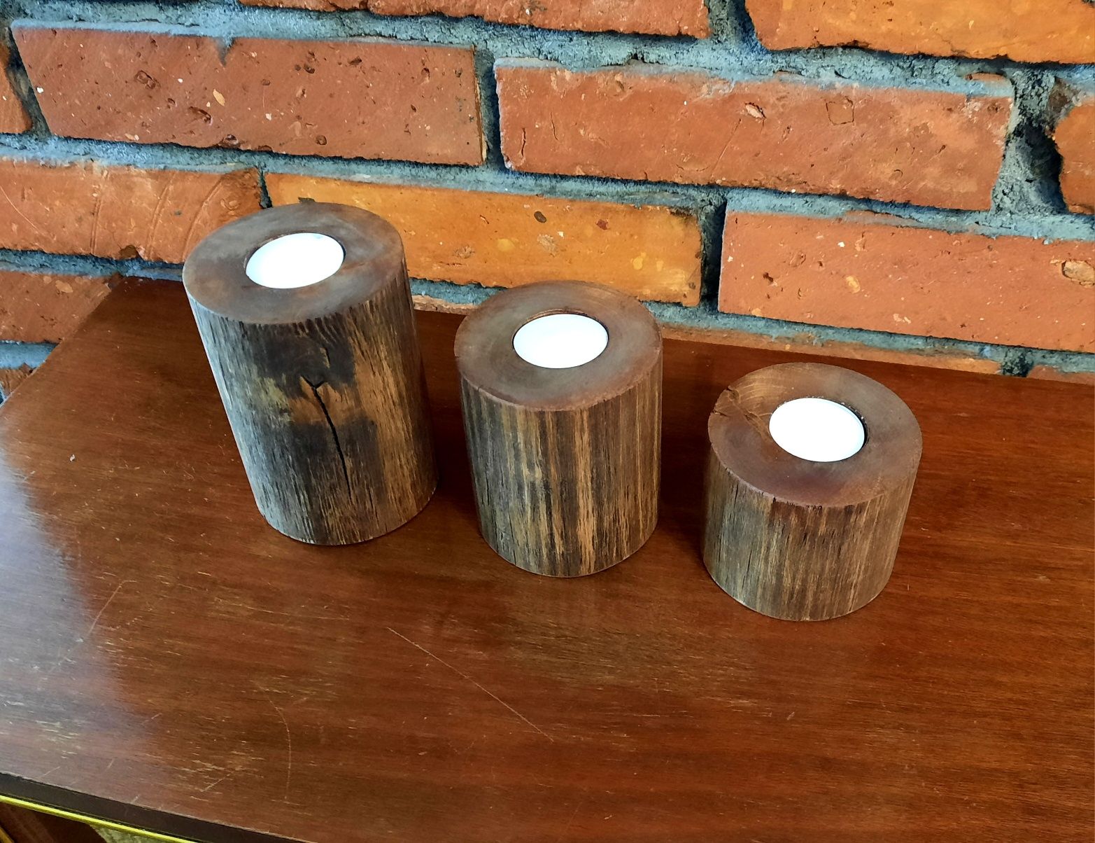 Zestaw rustykalnych świeczników tealight. Hand made
