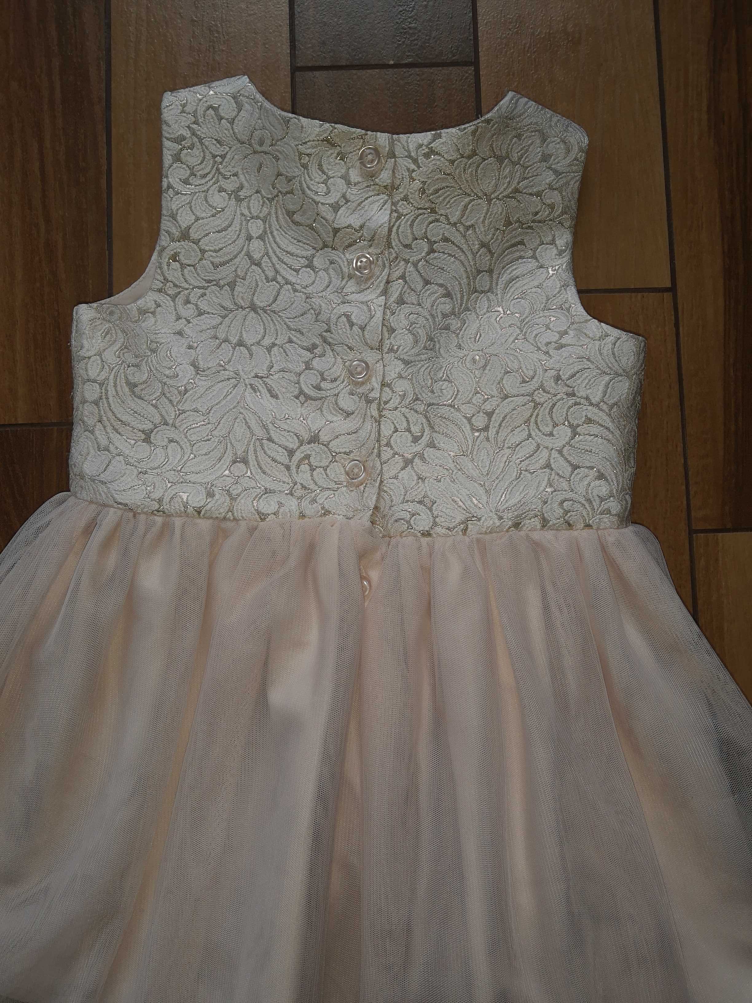 Sukienka tiulowa księżniczka kremowa beżowa róż 98 - 104 3-5 lat