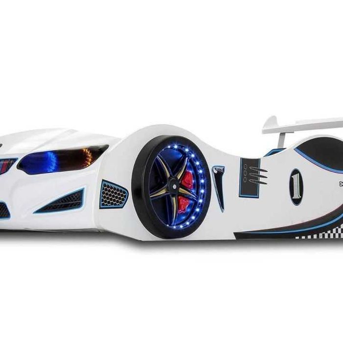 Łóżko w kształcie samochodu Gt1 full światła LED, dźwięki , pilot
