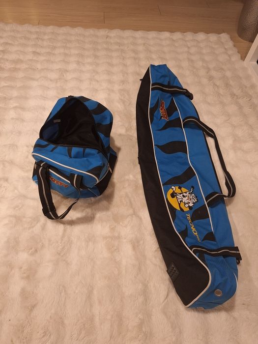 Zestaw pokrowców na narty i buty dla małego narciarza.