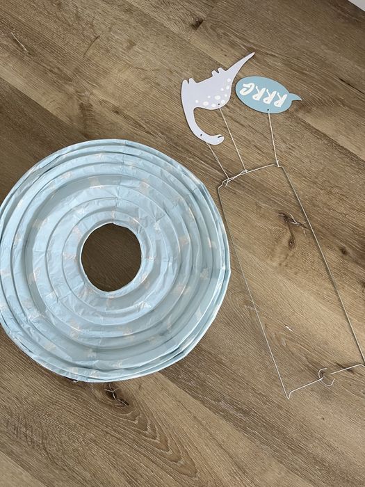Klosz papierowy abażur lampa wisząca dziecięca w dinozaury niebieska