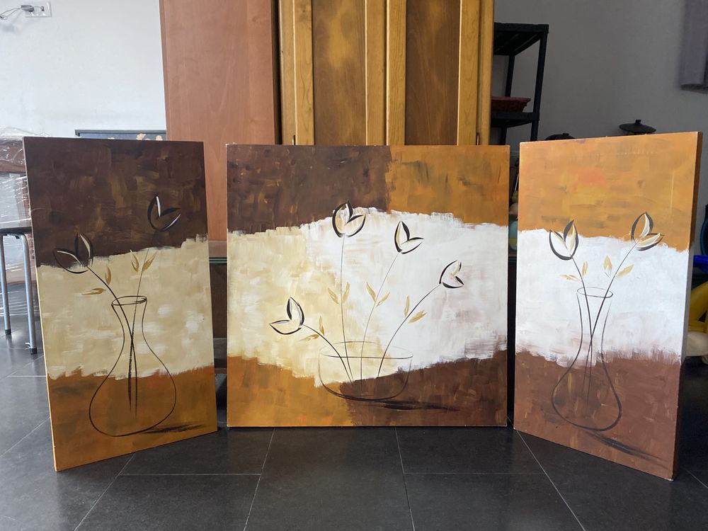 Vendo conjunto de 3 quadros pintados à mão