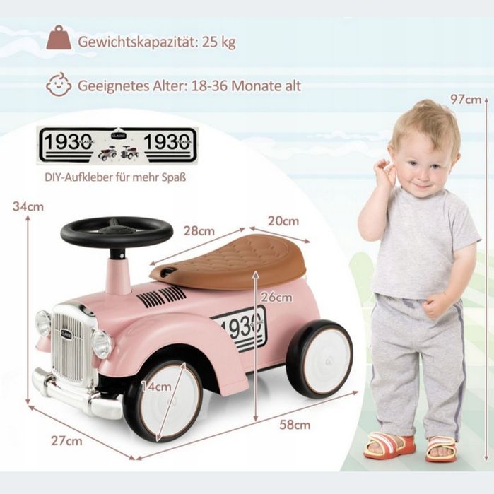 Jeździk Pchacz dla dziewczynki chłopca Autko Auto styl retro 58x27x34