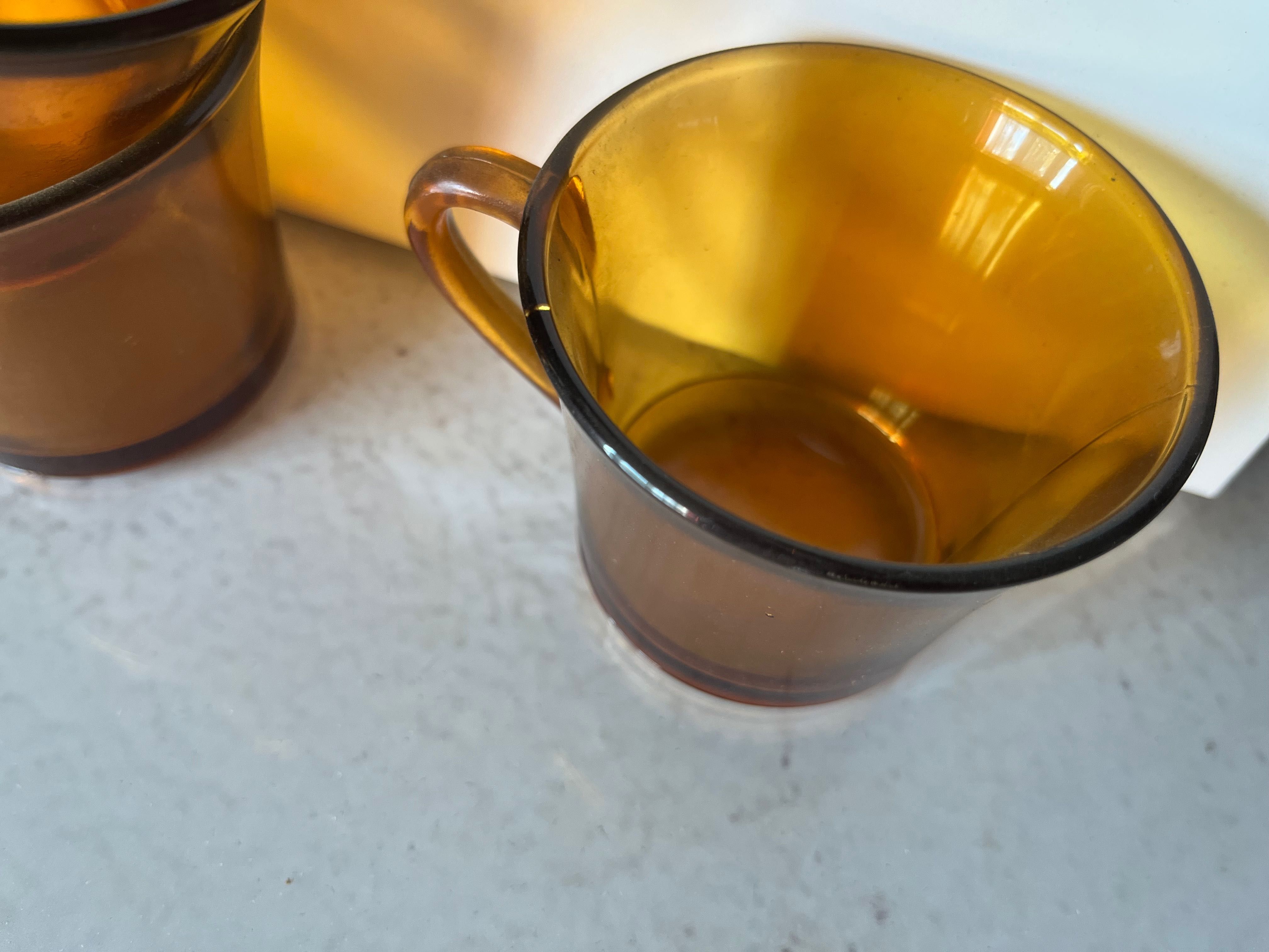 Szklane małe filiżanki do kawy/herbaty ze spodkami Zestaw 6 szt PRL