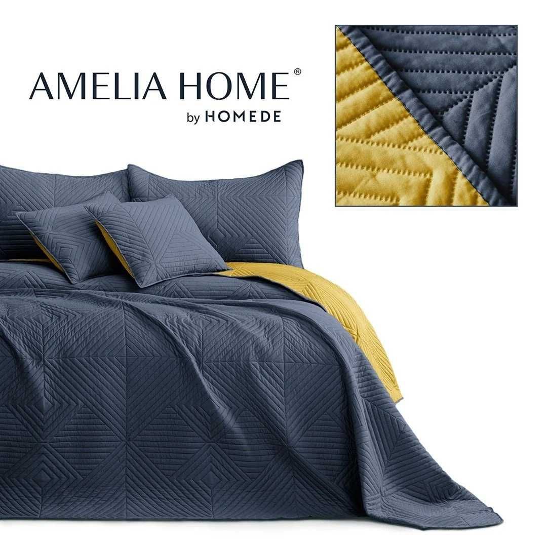 Narzuta na łóżko 170x270 Softa marki Amelia Home granatowo-żółta