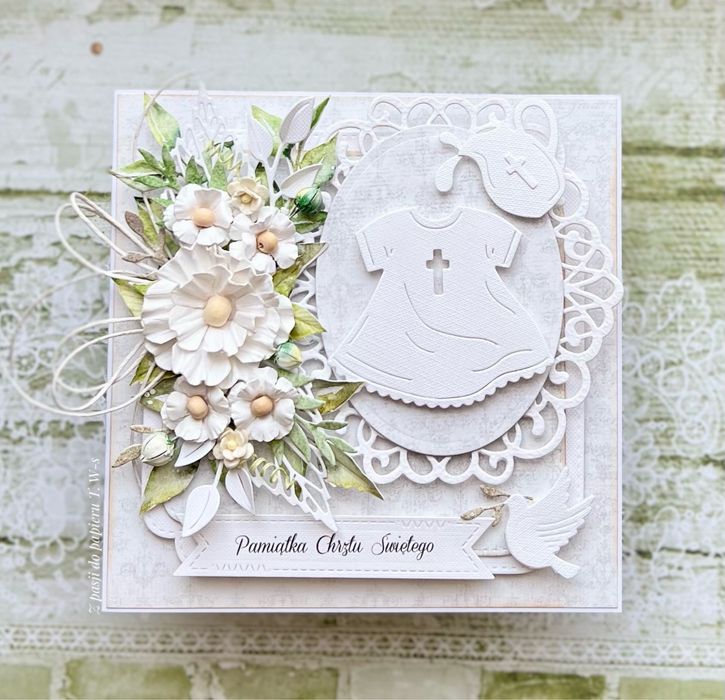 Kartka na chrzest personalizowana ręcznie robiona w pudełku