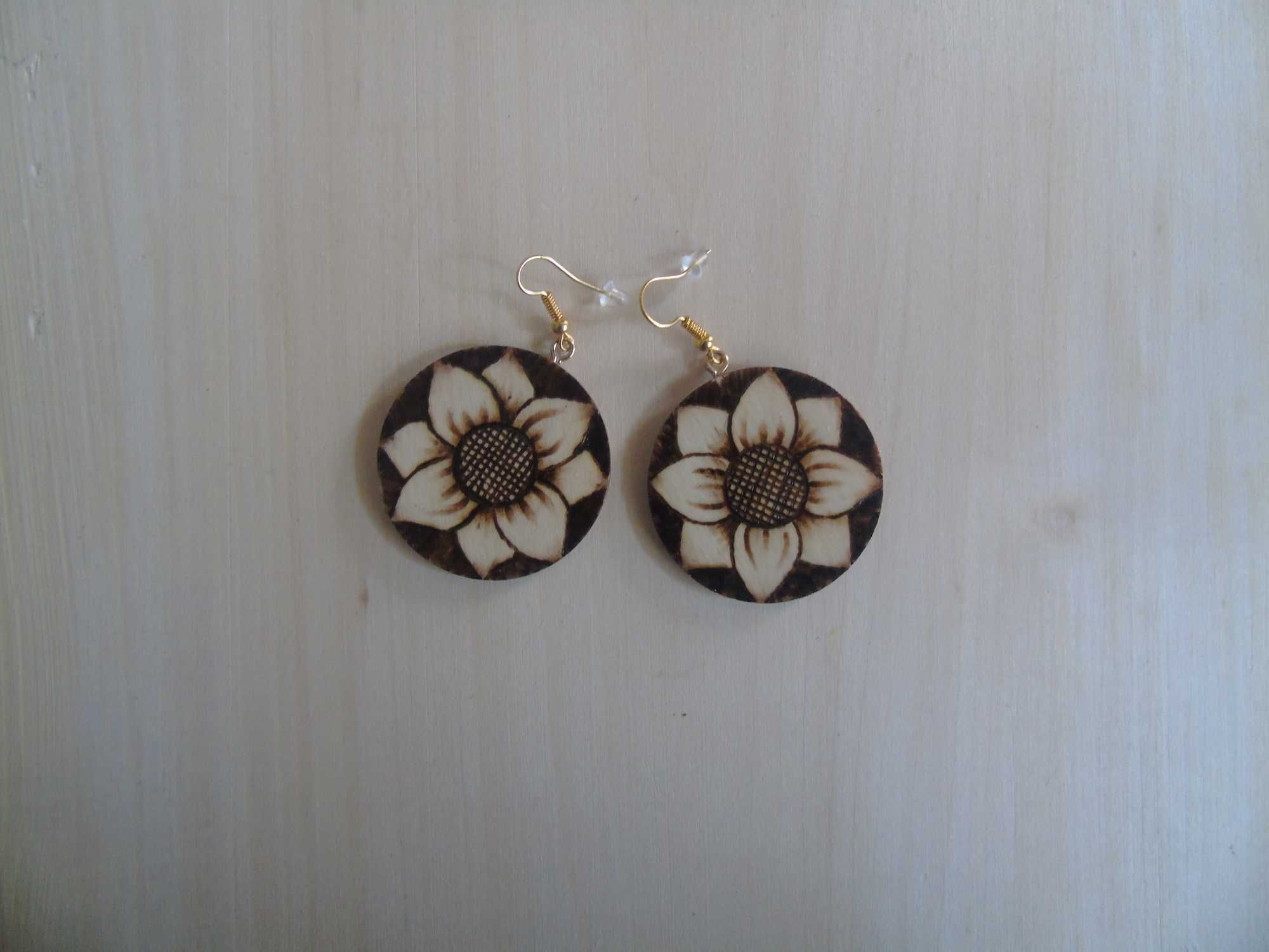 kolczyki drewniane - pirografia - handmade