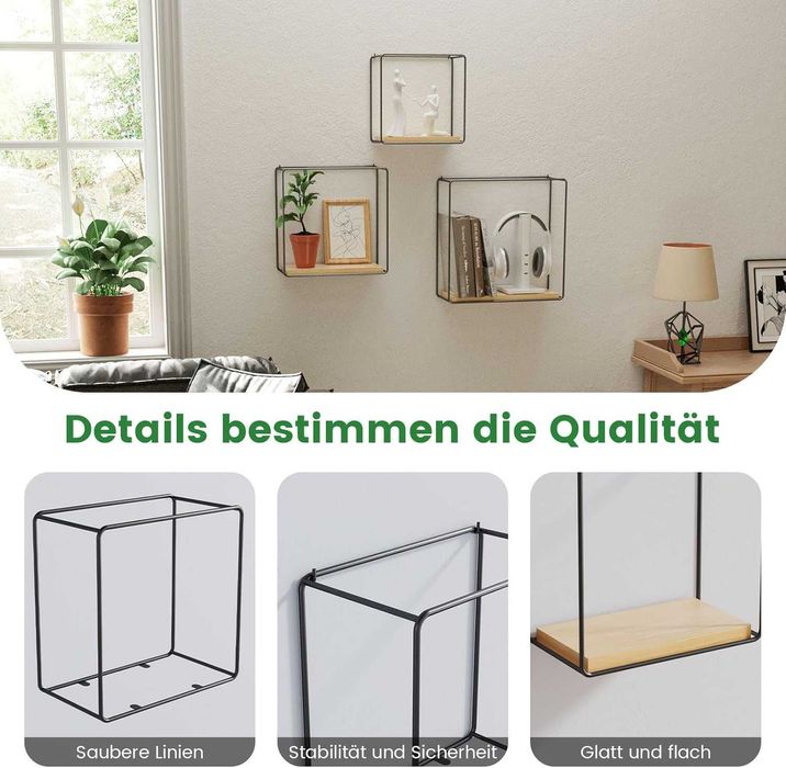 Półki ,regał ścienny, 3 różne rozmiary, czarny, metalowy