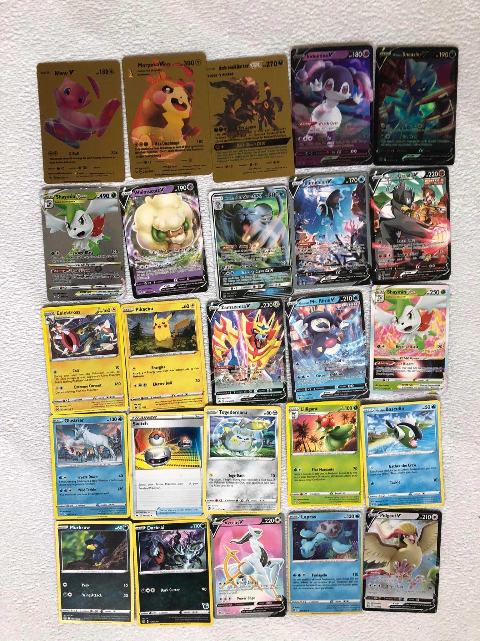 Karty pokemon żółte, srebrne, tęczowe - zestaw 25 kart