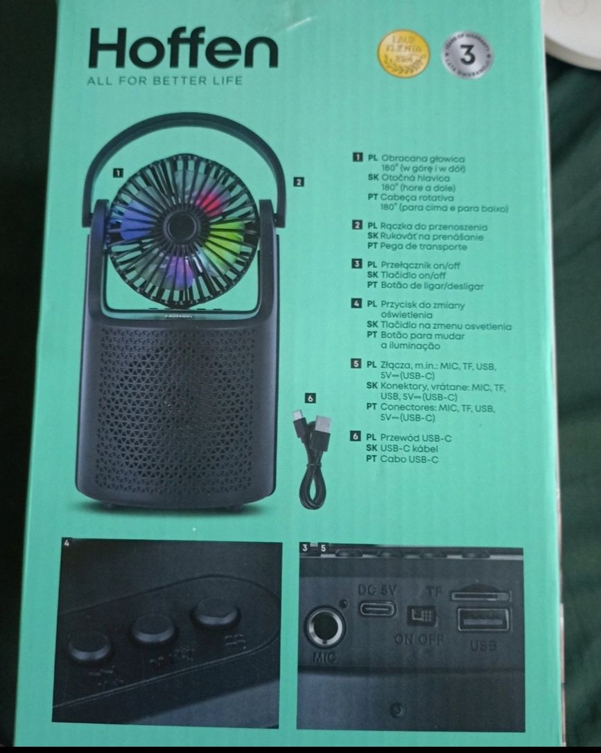 Wentylator z głośnikiem Bluetooth i podświetleniem RGB