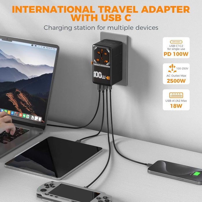 Universal Travel Adapter | Tessan 100W GaN Technology64563869308033123