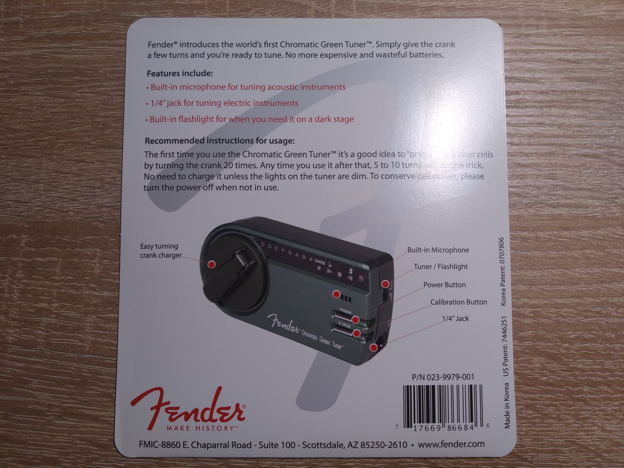 stroik gitarowy chromatic tuner FENDER GT-1000 eco green Unikat