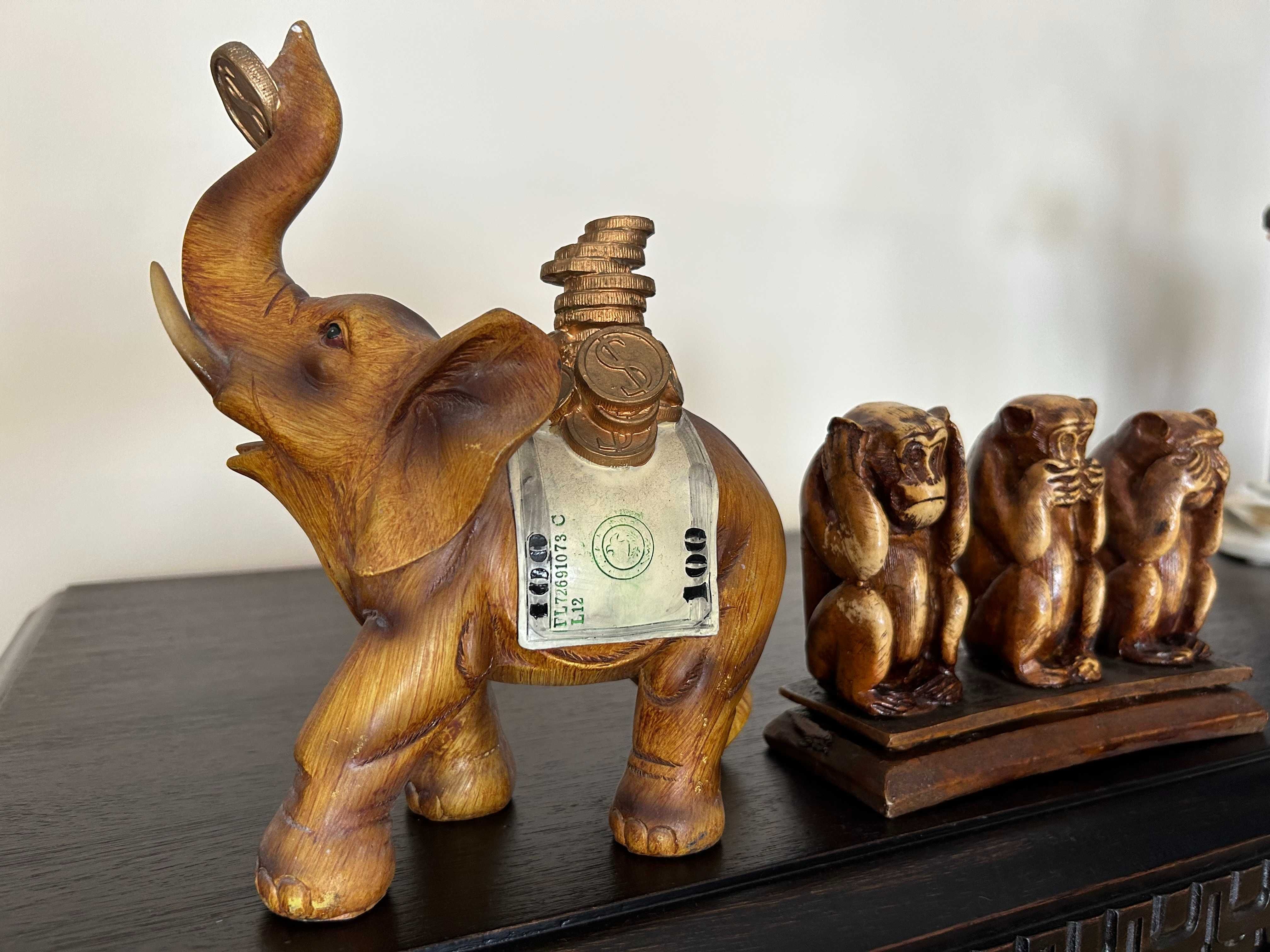 Zestaw Figurka trzy (3) mądre małpy z kamienia + słoń