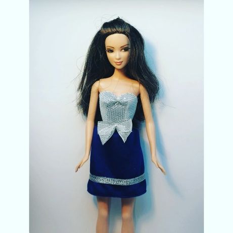 Sukienka dla lalki Barbie srebrno-granatowa Ubranko