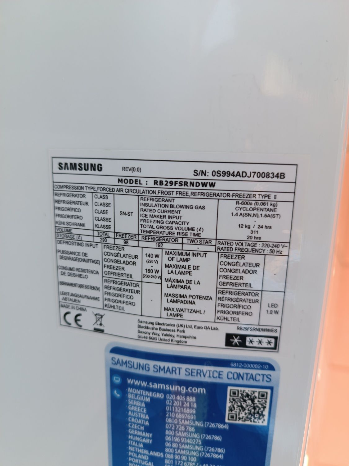 Frigorífico Samsung 290 litros funcionando perfeitamente