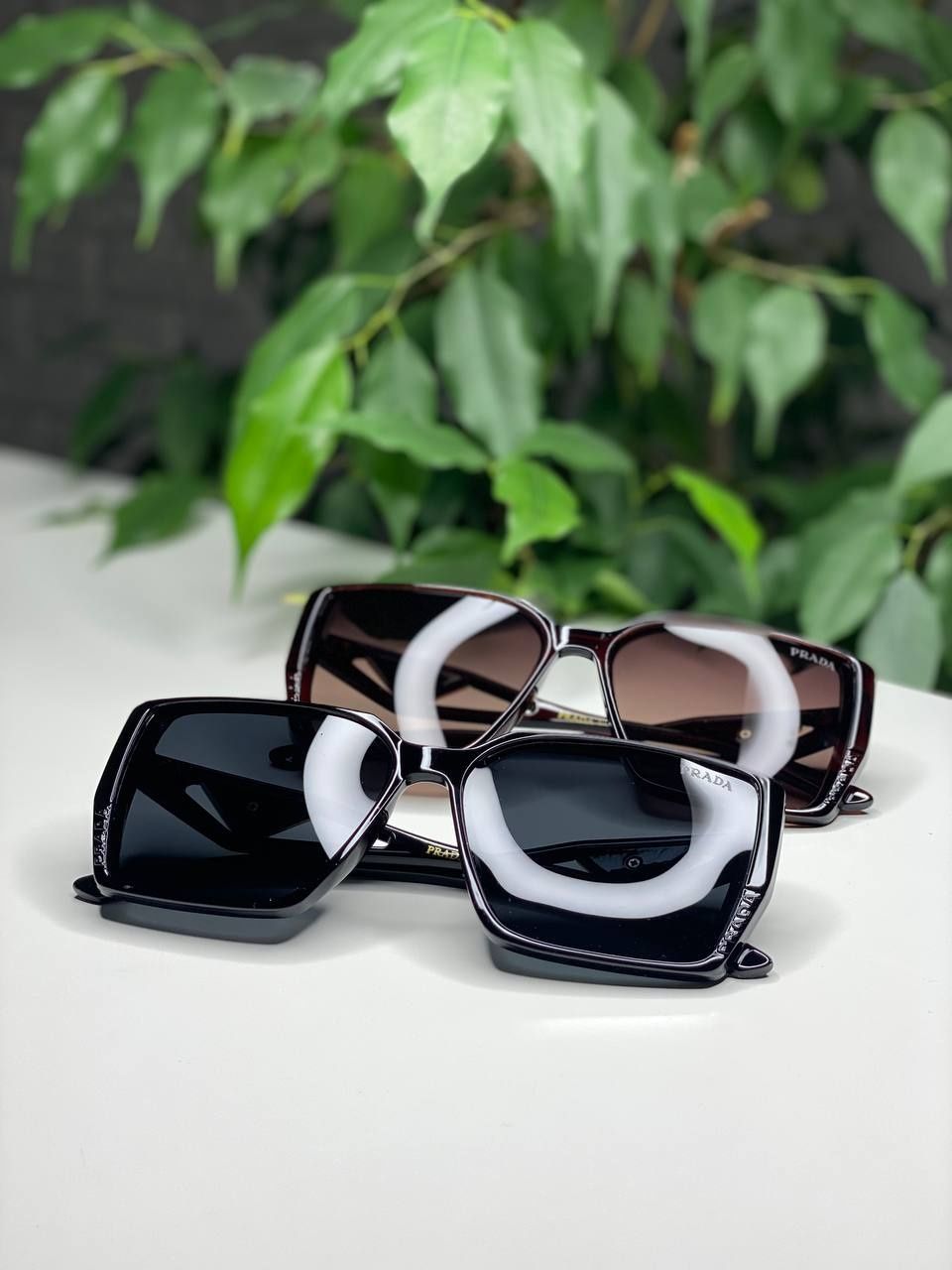 Женские солнцезащитные очки PRADA коричневые Polarized квадратные