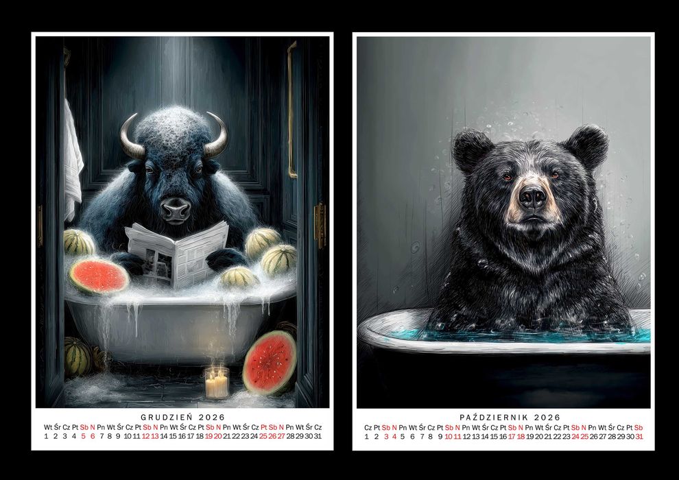 Kalendarz 2026 Zwierzęta w kąpieli 15x21 cm