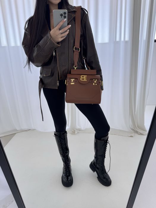 Сумка Balmain B-Buzz Congnac коричнева, чорна