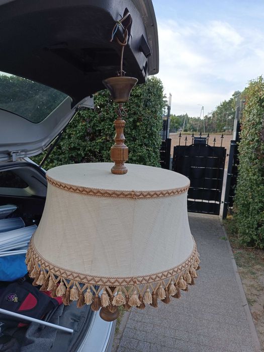 lampa wisząca drewniana abażur stara prl vintage