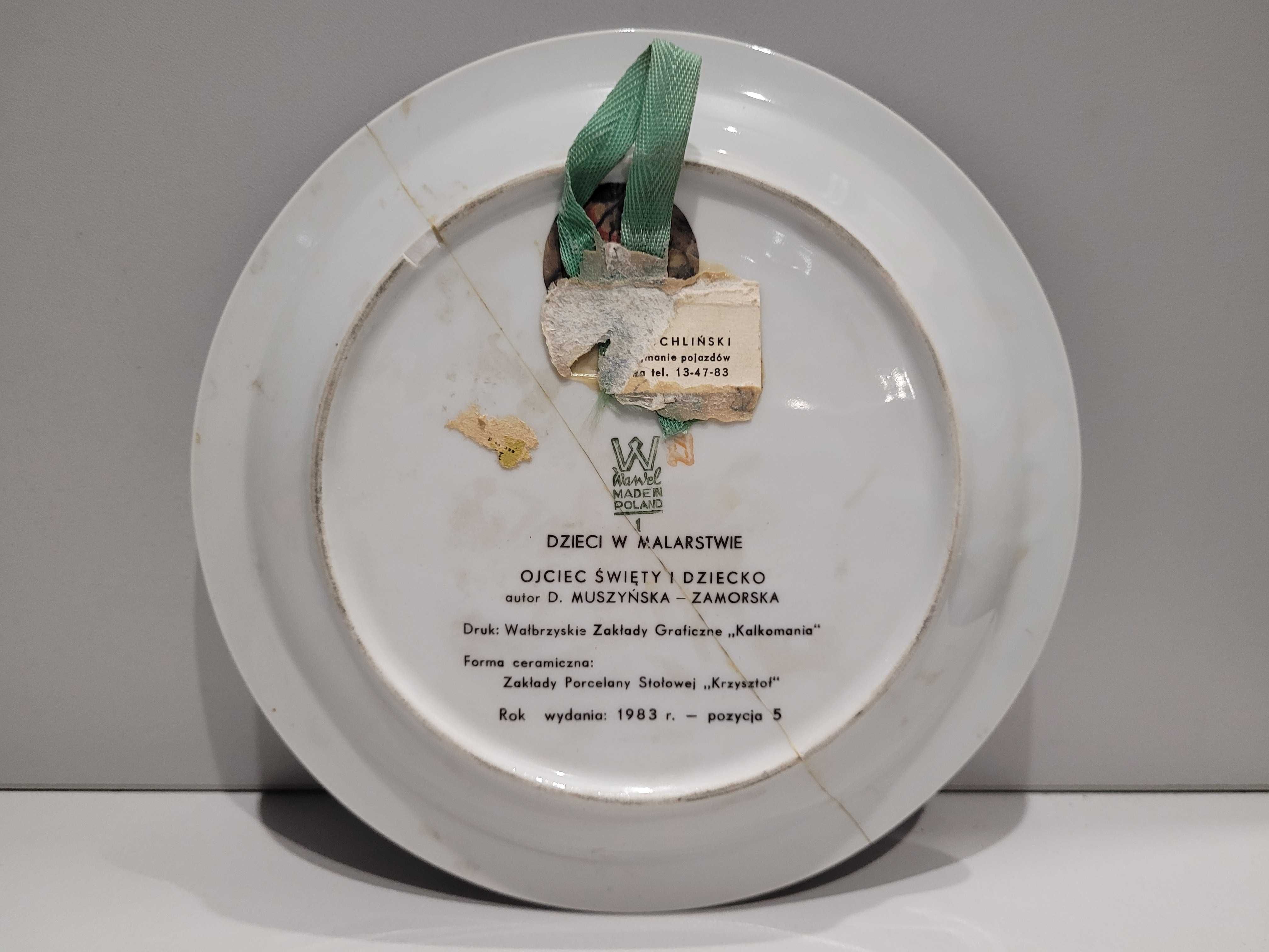 Ojciec Święty i dziecko 1983 D. Muszynska Zamorska talerz dekoracyjny