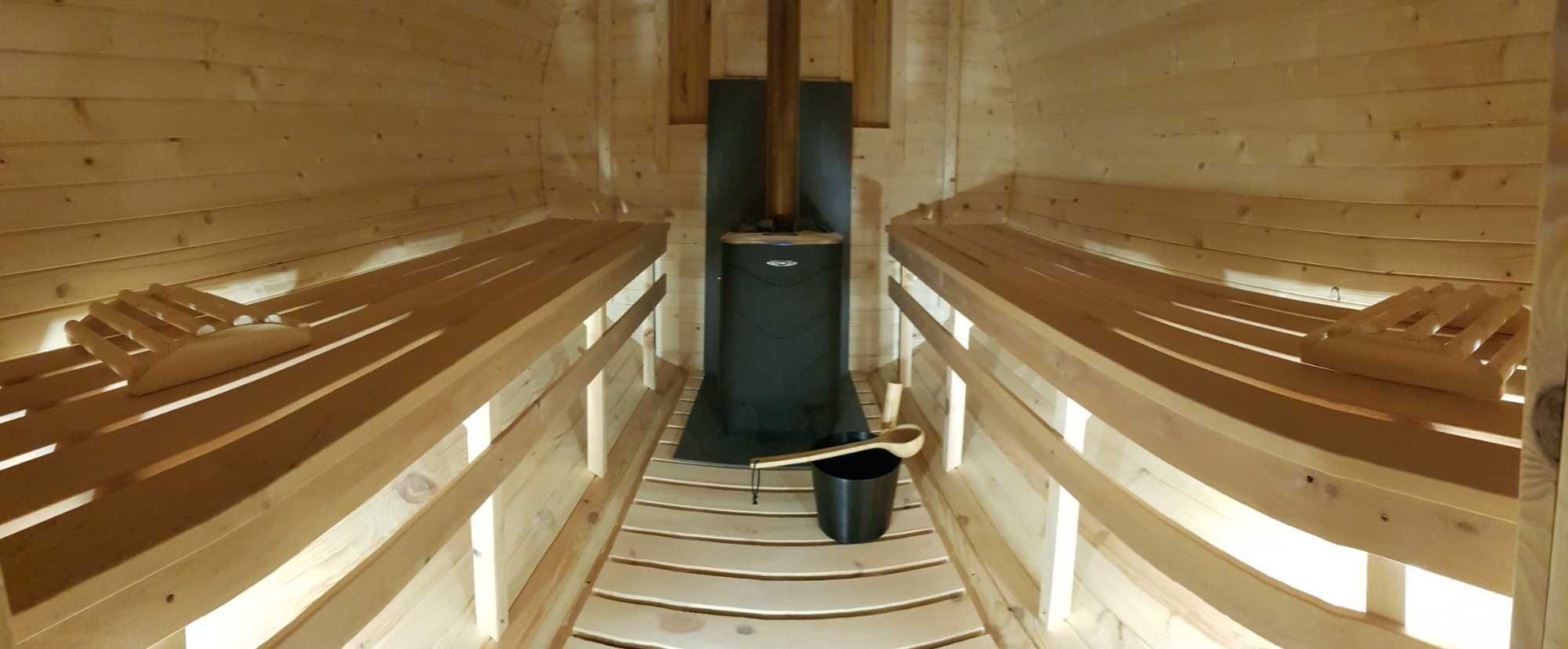 Sauna 300cm Skandynawska Sauna Beczka Harvia M3 Wyposażona Bania Ruska