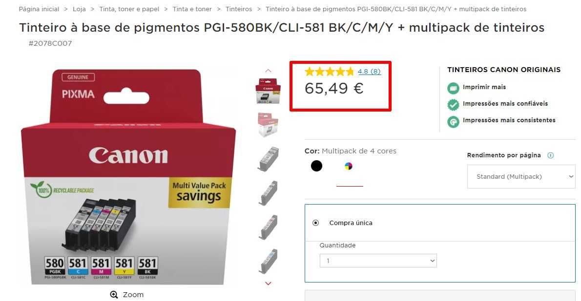 Multipack de tinteiros Canon PGI-580BK/CLI-581 BK/C/M/Y