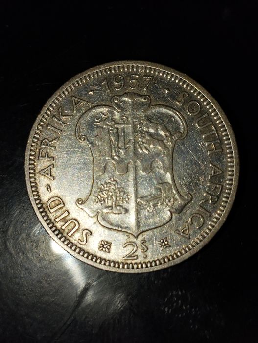 Moeda de prata 2 Shillings 1957 África do Sul