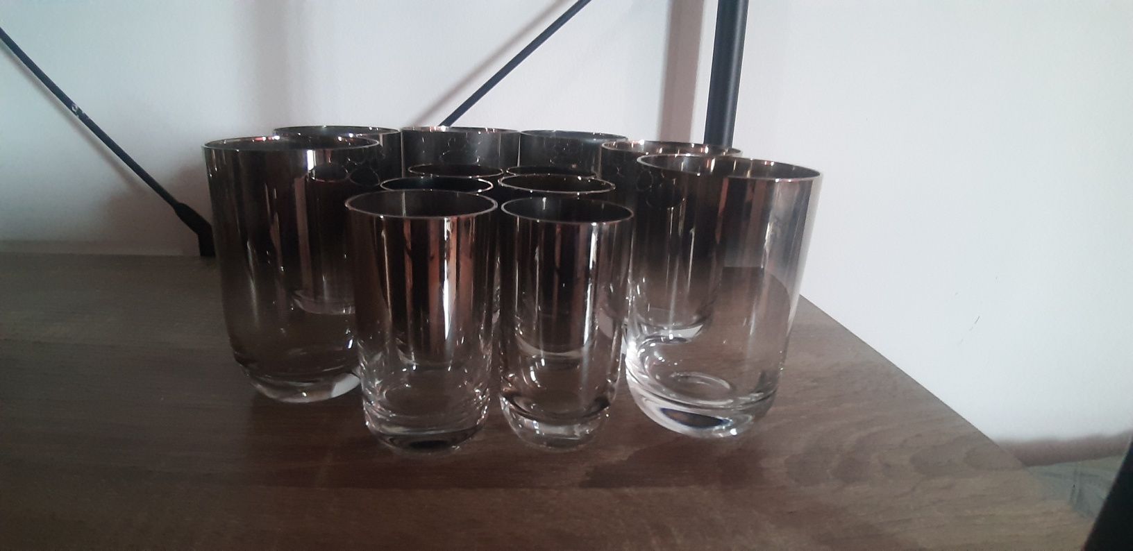 Komplet 12 szklanek przyciemnianego lustrzanego szkla PRL
