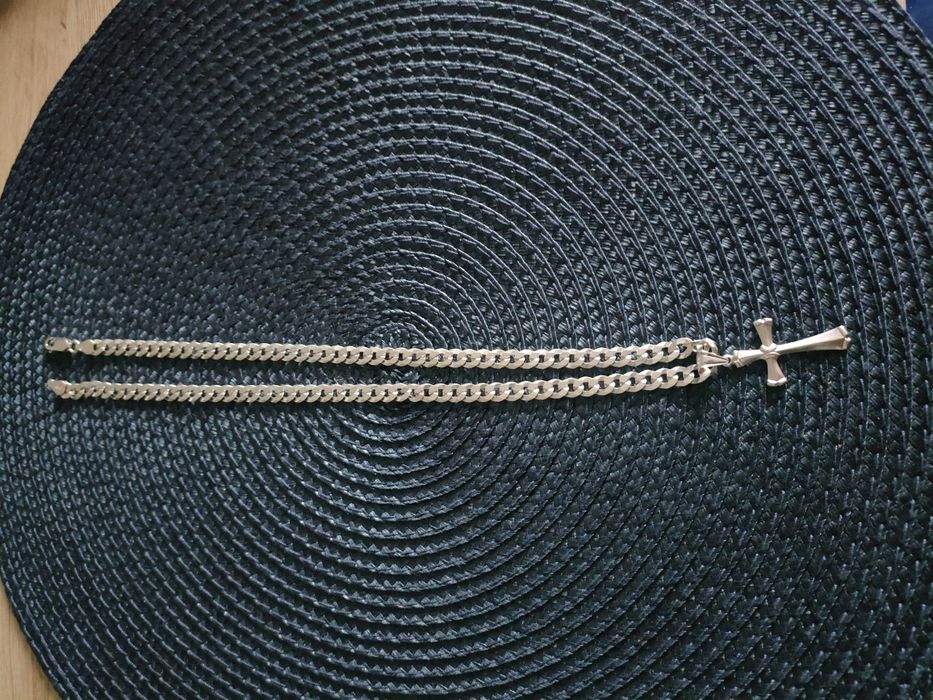 Srebrny Łańcuszek/stan idealny/925 Pancerka Pełna z Krzyżykiem Argmeta