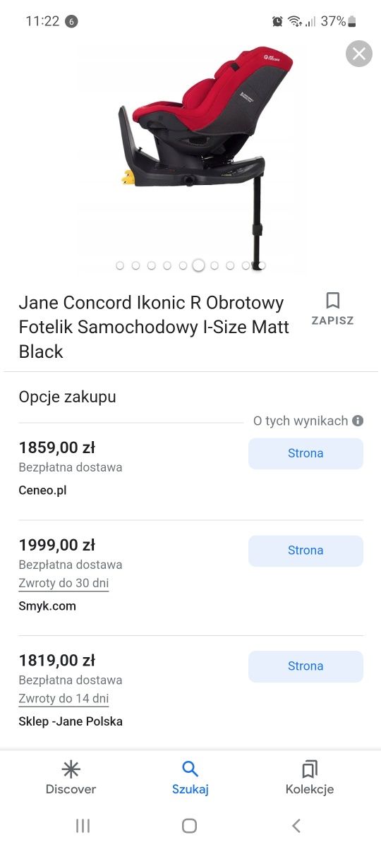 Fotelik nowy Jane Concord  R obrotowy 360 °, 0-4 lata