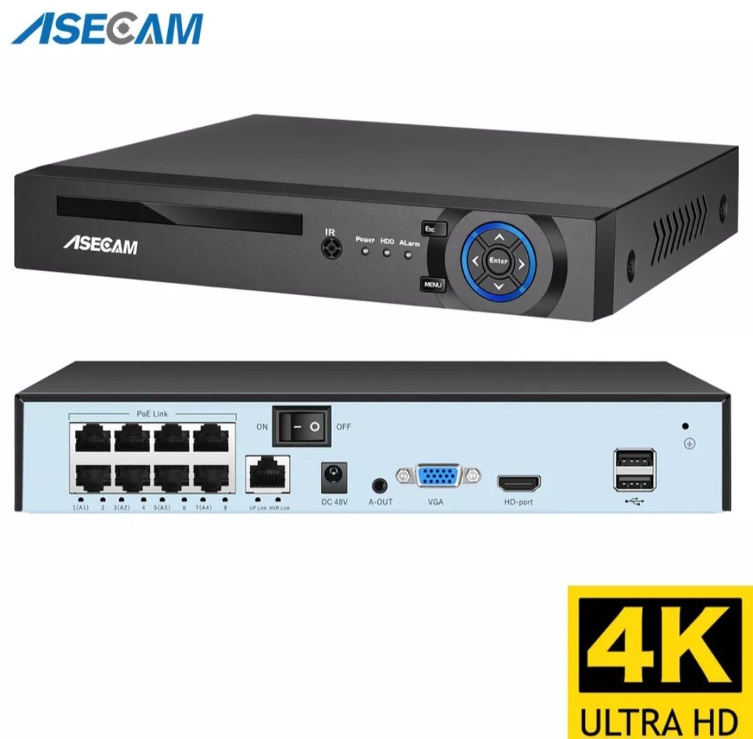 Відеогегістратор 8MP 4k Ultra HD POE NVR Onvif H.265 48V ,система P2P