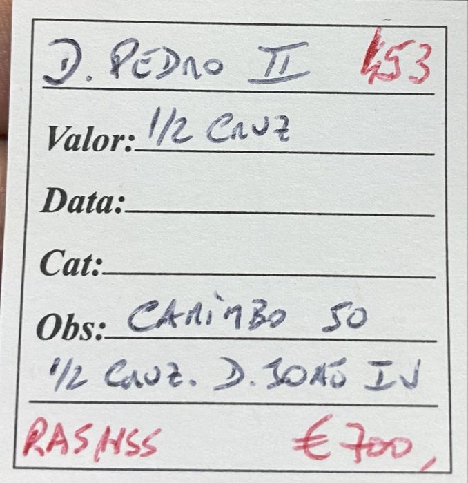 Moeda 1/2 Cruz. D PEDRO II CARIMBO 50