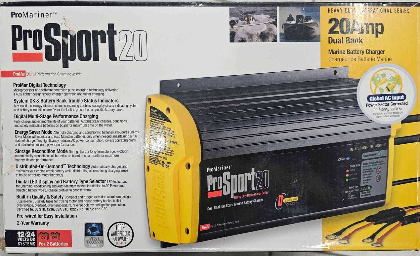 Wodoodporna, morska ładowarka Mastervolt ProSport 20, 20A, 2 banki
