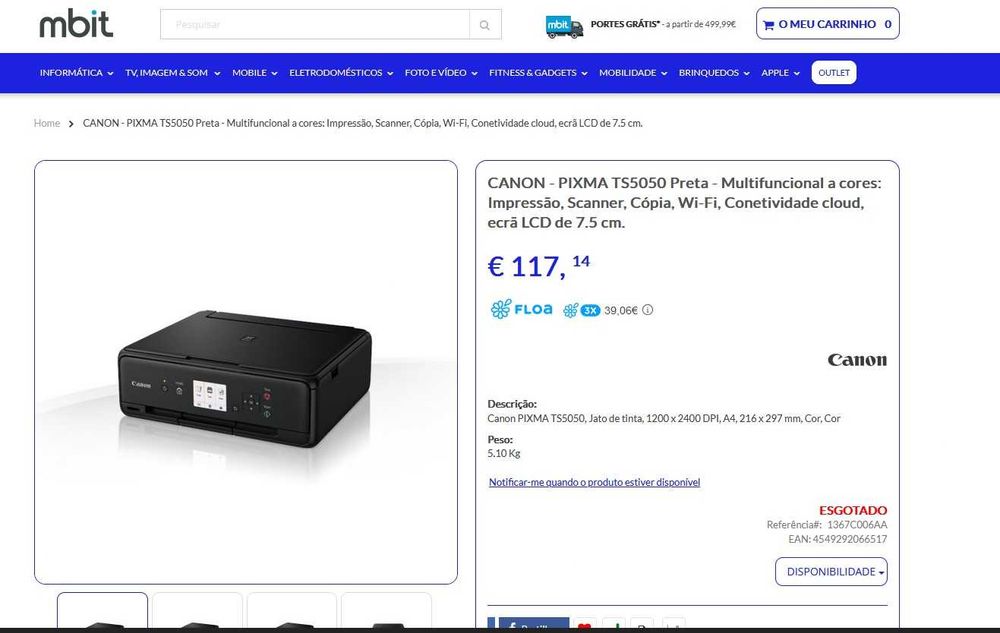 Impressora Multifunções Canon PIXMA TS5050 | All-in-One | Wireless