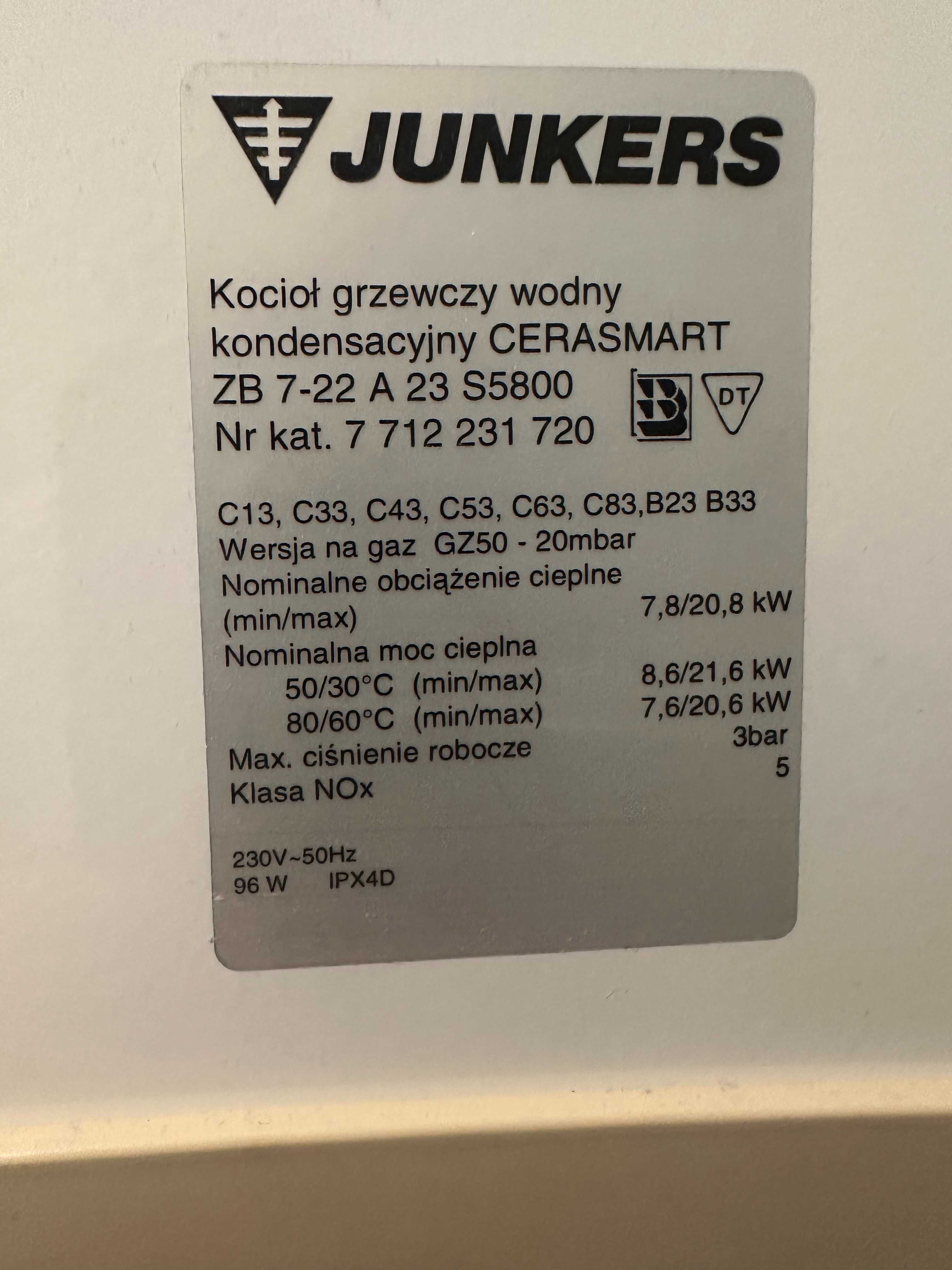 Piec jednofunkcyjny, Junkers  z zasobnikiem 100 l Wissman.