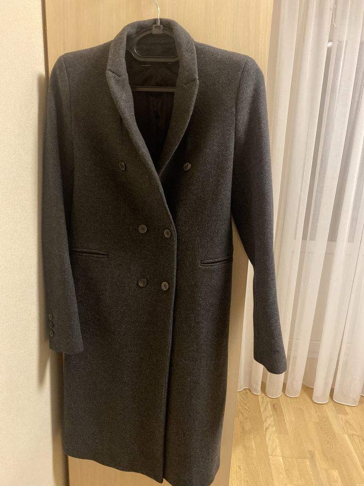 Zara  весна двубортное пальто серое класика шерсть