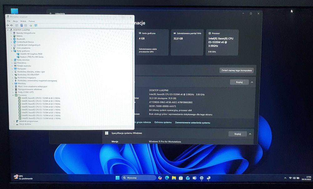 DELL xeon®™/AMD®ProWX4150™/32GBram/1,5TBNvme/USB-C3.1/Podś.Klaw./Win11