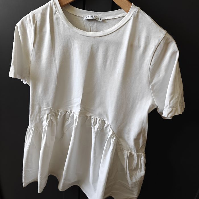 Bluzka koszulka z krótkim rękawem ciążowa baskinką bawełna Zara M