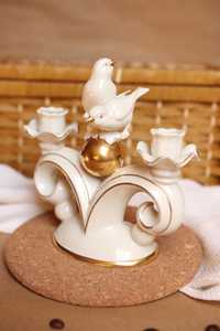 Świecznik ptaszki kremowa porcelana Bavaria Gerold