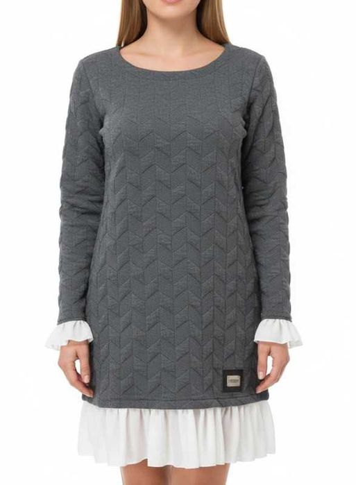 Elegancka Szara Sukienka Sweterkowa Dzianinowa
