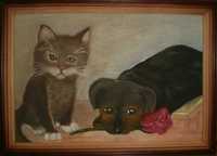 Картина "Кошка и собачка" (подарок на День рождения и на Новый год)
