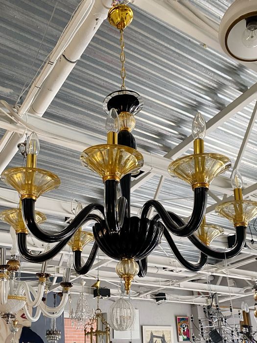 Czarno-zlota Lampa Krysztalowa Murano Szklo Weneckie zlocona