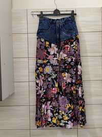 Jeansowa spódnica maxi w kwiaty Vintage S