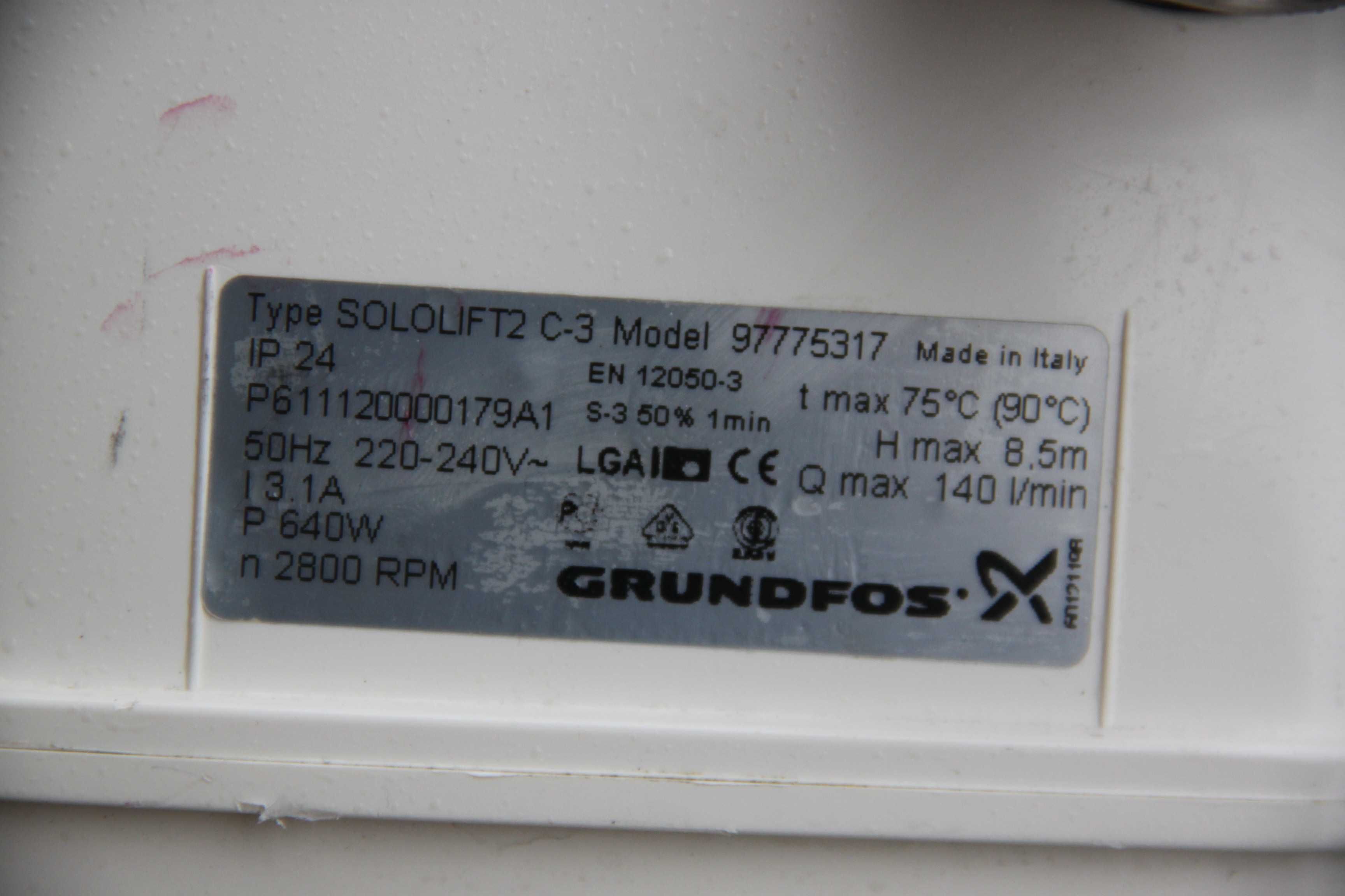 Pompa GRUNDFOS SOLOLIFT 2 C-3 Pompa do tłoczenia ścieków wody brudnej