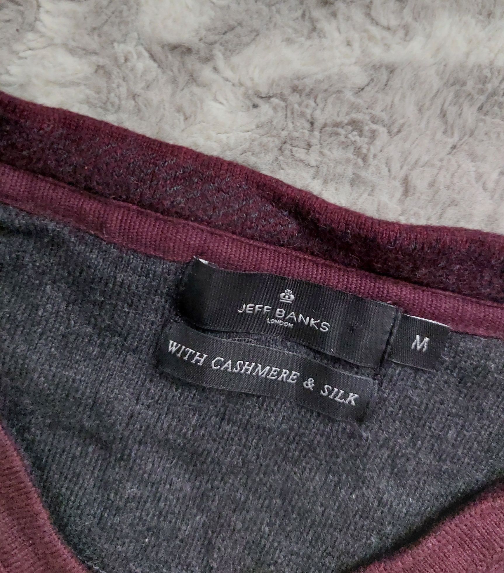 Burgundowy meski sweter cashmere jedwab silk M