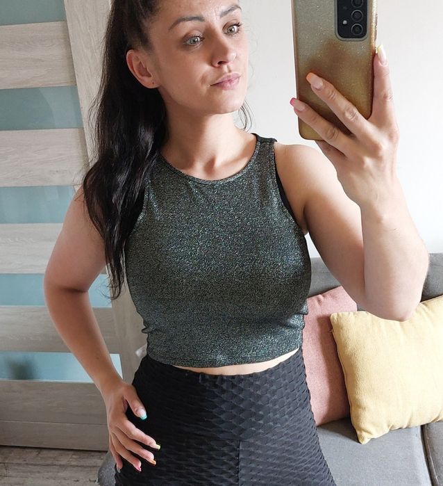 Crop top damski błyszczący brokatowy w rozmiarze S (36)